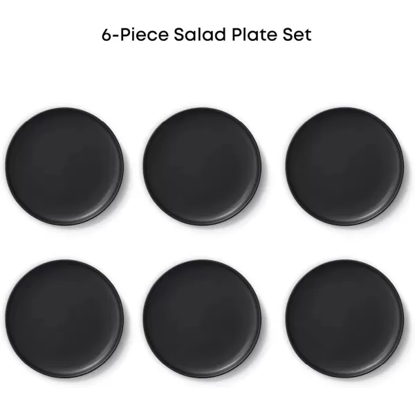 imageJoyJolt Mesa Stoneware Salad Plates 8quot Round Lunch Plates Dishwasher and Microwave Safe Plate Set of 6 Modern Rustic Dinnerware Appetizer Dessert Dinner Sides Kitchen Dishes  Matte White LinenBlack