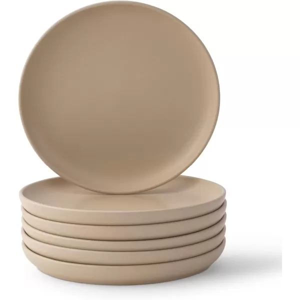 imageJoyJolt Mesa Stoneware Salad Plates 8quot Round Lunch Plates Dishwasher and Microwave Safe Plate Set of 6 Modern Rustic Dinnerware Appetizer Dessert Dinner Sides Kitchen Dishes  Matte White LinenBeige