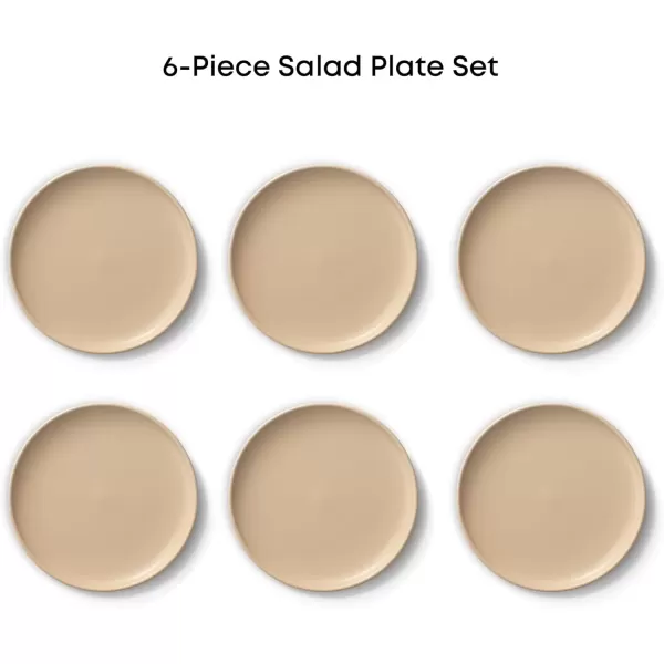 imageJoyJolt Mesa Stoneware Salad Plates 8quot Round Lunch Plates Dishwasher and Microwave Safe Plate Set of 6 Modern Rustic Dinnerware Appetizer Dessert Dinner Sides Kitchen Dishes  Matte White LinenBeige
