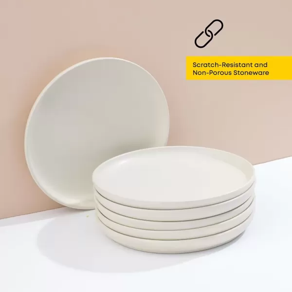 imageJoyJolt Mesa Stoneware Salad Plates 8quot Round Lunch Plates Dishwasher and Microwave Safe Plate Set of 6 Modern Rustic Dinnerware Appetizer Dessert Dinner Sides Kitchen Dishes  Matte White LinenLinen