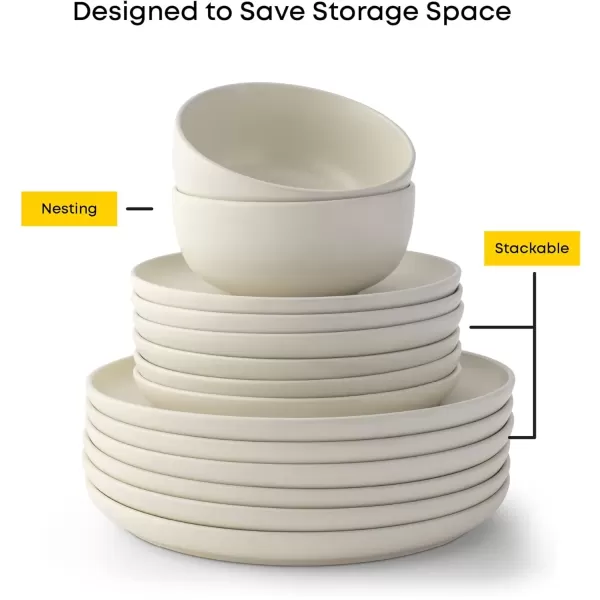 imageJoyJolt Mesa Stoneware Salad Plates 8quot Round Lunch Plates Dishwasher and Microwave Safe Plate Set of 6 Modern Rustic Dinnerware Appetizer Dessert Dinner Sides Kitchen Dishes  Matte White LinenLinen