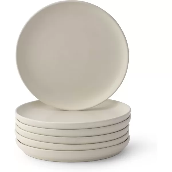 imageJoyJolt Mesa Stoneware Salad Plates 8quot Round Lunch Plates Dishwasher and Microwave Safe Plate Set of 6 Modern Rustic Dinnerware Appetizer Dessert Dinner Sides Kitchen Dishes  Matte White LinenLinen