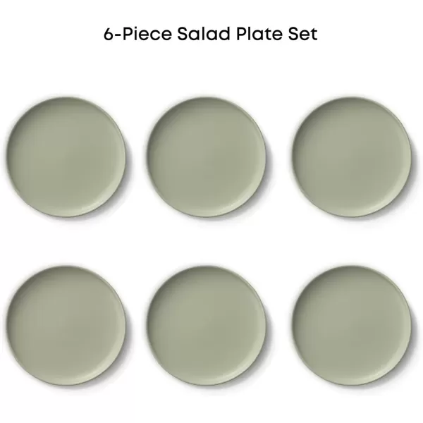 imageJoyJolt Mesa Stoneware Salad Plates 8quot Round Lunch Plates Dishwasher and Microwave Safe Plate Set of 6 Modern Rustic Dinnerware Appetizer Dessert Dinner Sides Kitchen Dishes  Matte White LinenGreen