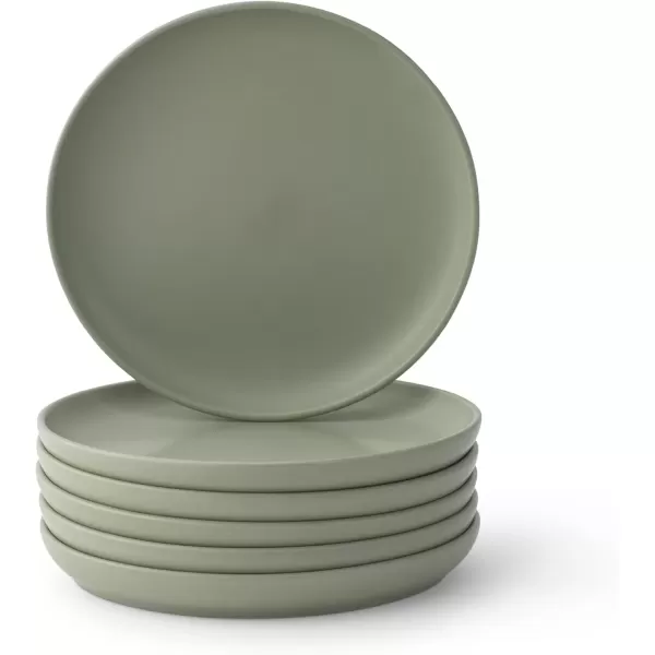 imageJoyJolt Mesa Stoneware Salad Plates 8quot Round Lunch Plates Dishwasher and Microwave Safe Plate Set of 6 Modern Rustic Dinnerware Appetizer Dessert Dinner Sides Kitchen Dishes  Matte White LinenGreen