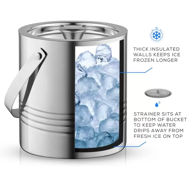 imageJoyJolt Metal Double Wall Ice Bucket with Lid Ice Tongs and Strainer 3L Insulated Ice Bucket for Cocktail Bar Wine Home Bar Accessories Parties Champagne Bucket Stainless Steel Ice Buckets