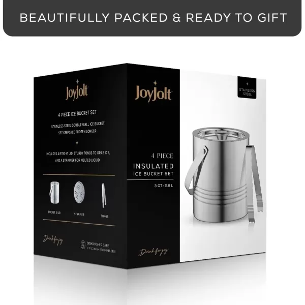 imageJoyJolt Metal Double Wall Ice Bucket with Lid Ice Tongs and Strainer 3L Insulated Ice Bucket for Cocktail Bar Wine Home Bar Accessories Parties Champagne Bucket Stainless Steel Ice Buckets