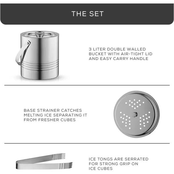 imageJoyJolt Metal Double Wall Ice Bucket with Lid Ice Tongs and Strainer 3L Insulated Ice Bucket for Cocktail Bar Wine Home Bar Accessories Parties Champagne Bucket Stainless Steel Ice Buckets