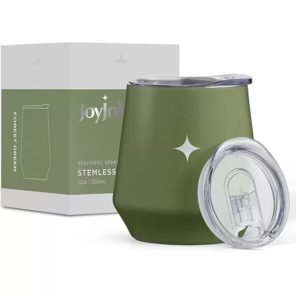 imageJoyJolt TriInsulated Wine Tumbler with Lid Pack 12 oz Tumbler Slider and Straw Lids Vacuum Double Walled Stainless Steel Stemless Wine Glass Copper Lined for Very Cold Drinks Travel and CampingForest Green