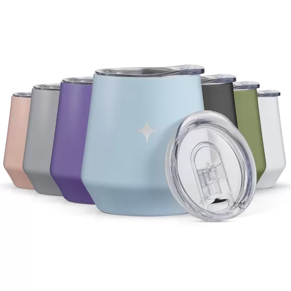 imageJoyJolt TriInsulated Wine Tumbler with Lid Pack 12 oz Tumbler Slider and Straw Lids Vacuum Double Walled Stainless Steel Stemless Wine Glass Copper Lined for Very Cold Drinks Travel and CampingCloud Blue