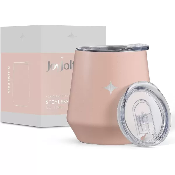 imageJoyJolt TriInsulated Wine Tumbler with Lid Pack 12 oz Tumbler Slider and Straw Lids Vacuum Double Walled Stainless Steel Stemless Wine Glass Copper Lined for Very Cold Drinks Travel and CampingBlush Pink