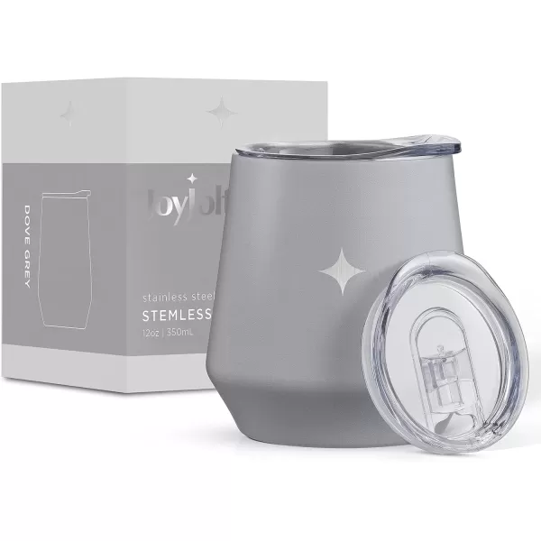 imageJoyJolt TriInsulated Wine Tumbler with Lid Pack 12 oz Tumbler Slider and Straw Lids Vacuum Double Walled Stainless Steel Stemless Wine Glass Copper Lined for Very Cold Drinks Travel and CampingDove Grey