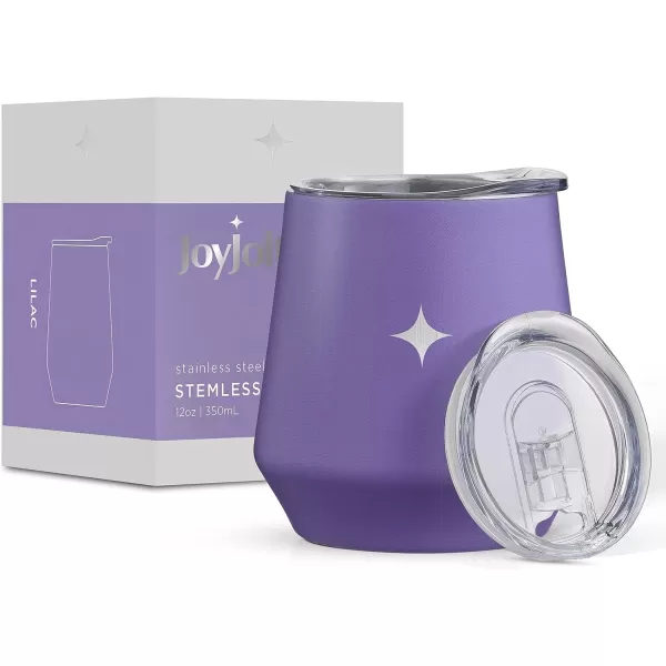 imageJoyJolt TriInsulated Wine Tumbler with Lid Pack 12 oz Tumbler Slider and Straw Lids Vacuum Double Walled Stainless Steel Stemless Wine Glass Copper Lined for Very Cold Drinks Travel and CampingLilac Purple