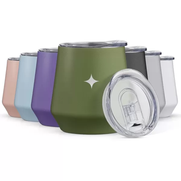 imageJoyJolt TriInsulated Wine Tumbler with Lid Pack 12 oz Tumbler Slider and Straw Lids Vacuum Double Walled Stainless Steel Stemless Wine Glass Copper Lined for Very Cold Drinks Travel and CampingForest Green
