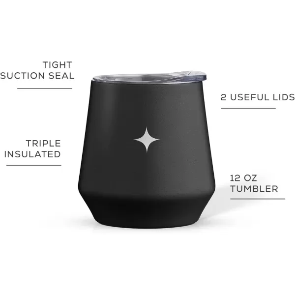 imageJoyJolt TriInsulated Wine Tumbler with Lid Pack 12 oz Tumbler Slider and Straw Lids Vacuum Double Walled Stainless Steel Stemless Wine Glass Copper Lined for Very Cold Drinks Travel and CampingMatte Black