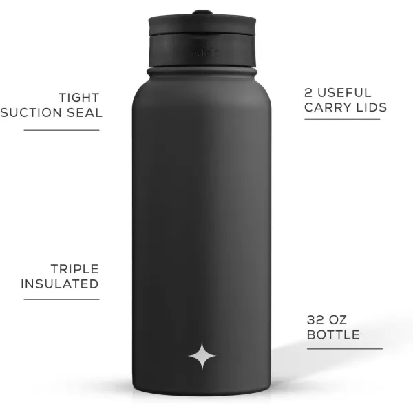 imageJoyJolt Triple Insulated Water Bottle with Straw Lid AND Flip Lid 32oz Large Water Bottle 12 Hour HotCold Vacuum Insulated Stainless Steel Bottle BPAFree Leakproof Water Bottles  Thermos BottleMatte Black