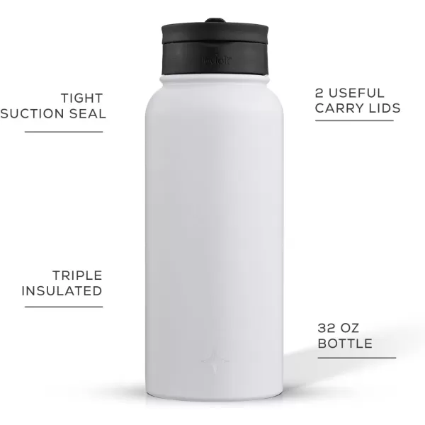 imageJoyJolt Triple Insulated Water Bottle with Straw Lid AND Flip Lid 32oz Large Water Bottle 12 Hour HotCold Vacuum Insulated Stainless Steel Bottle BPAFree Leakproof Water Bottles  Thermos BottleMatte White