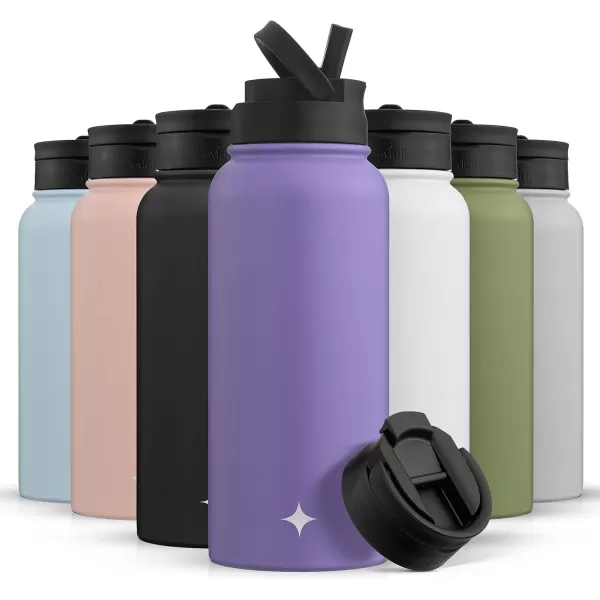 imageJoyJolt Triple Insulated Water Bottle with Straw Lid AND Flip Lid 32oz Large Water Bottle 12 Hour HotCold Vacuum Insulated Stainless Steel Bottle BPAFree Leakproof Water Bottles  Thermos BottleLilac Purple