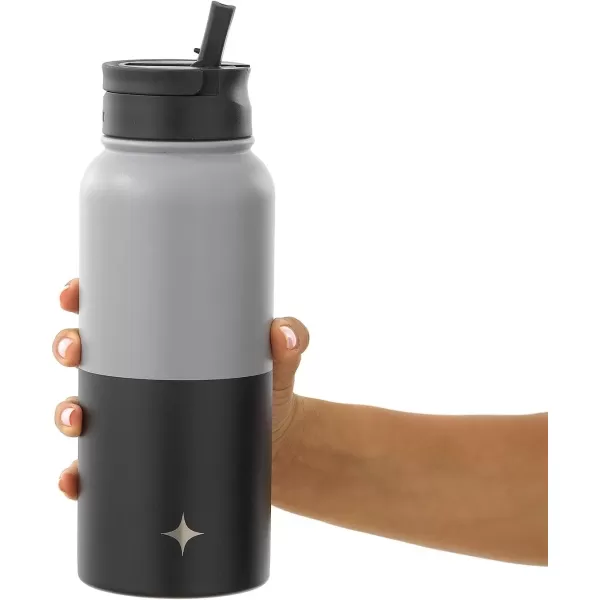 imageJoyJolt Triple Insulated Water Bottle with Straw Lid AND Flip Lid 32oz Large Water Bottle 12 Hour HotCold Vacuum Insulated Stainless Steel Bottle BPAFree Leakproof Water Bottles  Thermos BottleGrayBlack