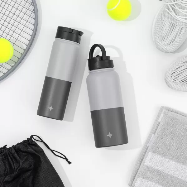imageJoyJolt Triple Insulated Water Bottle with Straw Lid AND Flip Lid 32oz Large Water Bottle 12 Hour HotCold Vacuum Insulated Stainless Steel Bottle BPAFree Leakproof Water Bottles  Thermos BottleGrayBlack