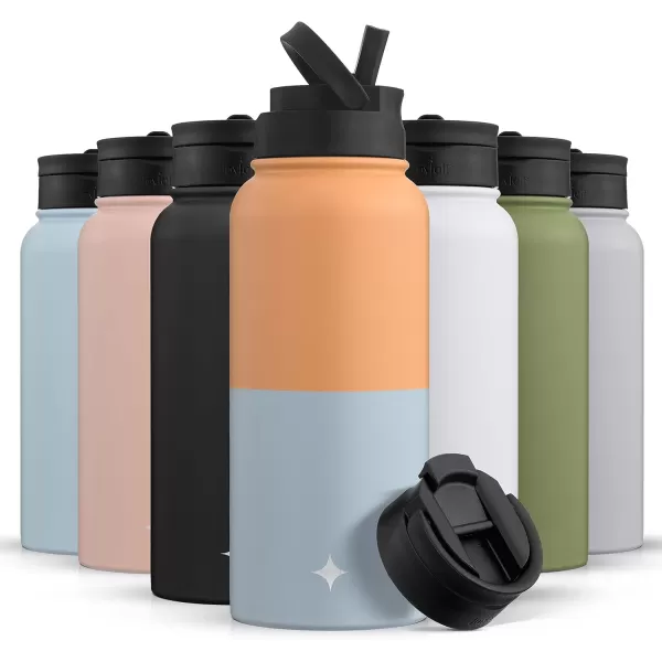 imageJoyJolt Triple Insulated Water Bottle with Straw Lid AND Flip Lid 32oz Large Water Bottle 12 Hour HotCold Vacuum Insulated Stainless Steel Bottle BPAFree Leakproof Water Bottles  Thermos BottleOrangeBlue