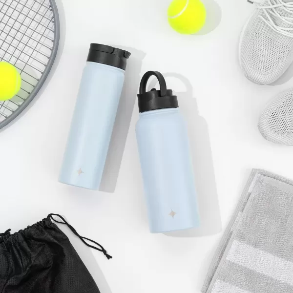 imageJoyJolt Triple Insulated Water Bottle with Straw Lid AND Flip Lid 32oz Large Water Bottle 12 Hour HotCold Vacuum Insulated Stainless Steel Bottle BPAFree Leakproof Water Bottles  Thermos BottleCloud Blue