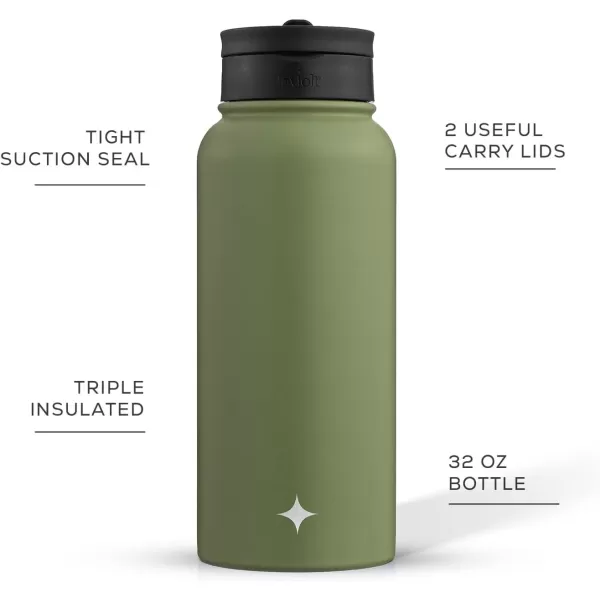 imageJoyJolt Triple Insulated Water Bottle with Straw Lid AND Flip Lid 32oz Large Water Bottle 12 Hour HotCold Vacuum Insulated Stainless Steel Bottle BPAFree Leakproof Water Bottles  Thermos BottleForest Green