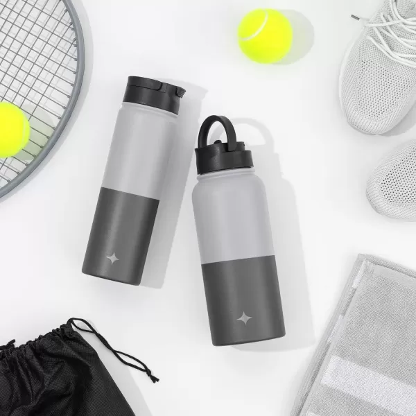 imageJoyJolt Triple Insulated Water Bottle with Straw Lid AND Flip Lid 32oz Large Water Bottle 12 Hour HotCold Vacuum Insulated Stainless Steel Bottle BPAFree Leakproof Water Bottles  Thermos BottleGrayBlack