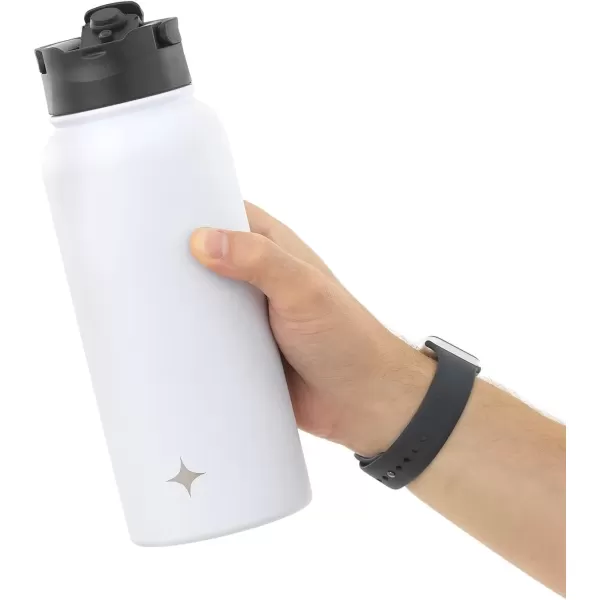 imageJoyJolt Triple Insulated Water Bottle with Straw Lid AND Flip Lid 32oz Large Water Bottle 12 Hour HotCold Vacuum Insulated Stainless Steel Bottle BPAFree Leakproof Water Bottles  Thermos BottleMatte White