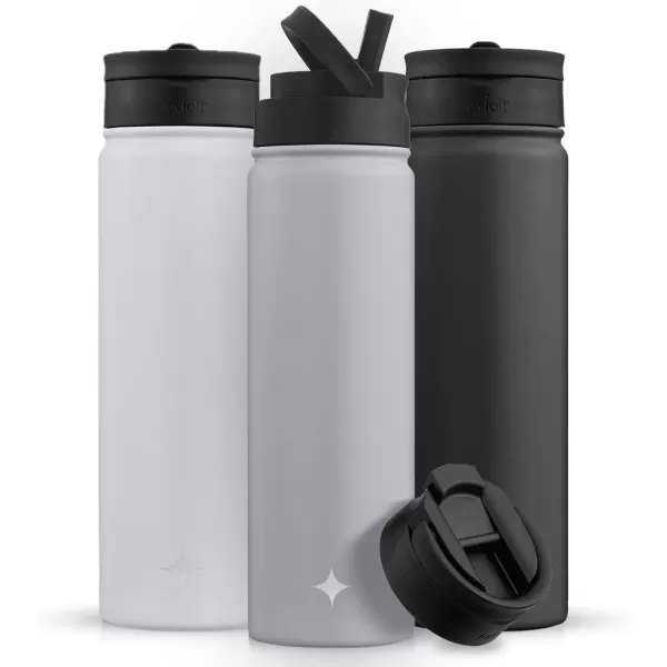 imageJoyJolt Triple Insulated Water Bottle with Straw Lid AND Flip Lid 32oz Large Water Bottle 12 Hour HotCold Vacuum Insulated Stainless Steel Bottle BPAFree Leakproof Water Bottles  Thermos BottleDove Grey