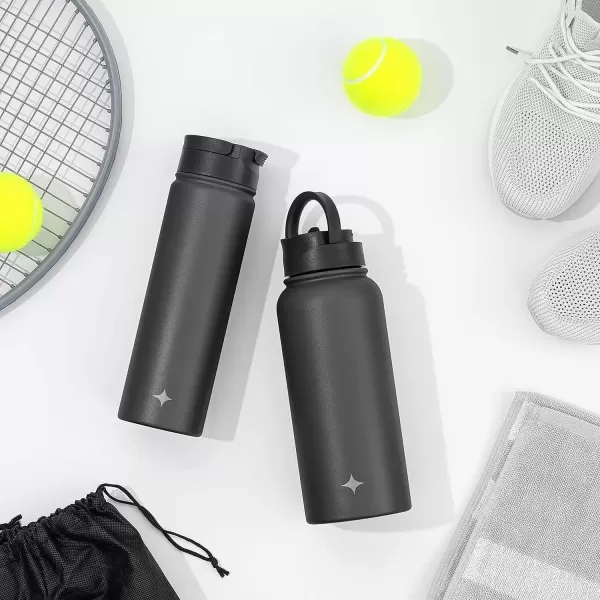 imageJoyJolt Triple Insulated Water Bottle with Straw Lid AND Flip Lid 32oz Large Water Bottle 12 Hour HotCold Vacuum Insulated Stainless Steel Bottle BPAFree Leakproof Water Bottles  Thermos BottleMatte White
