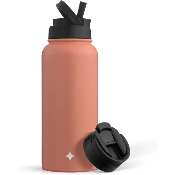 imageJoyJolt Triple Insulated Water Bottle with Straw Lid AND Flip Lid 32oz Large Water Bottle 12 Hour HotCold Vacuum Insulated Stainless Steel Bottle BPAFree Leakproof Water Bottles  Thermos BottleTerracotta