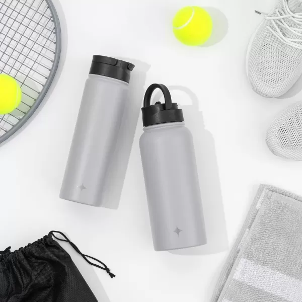 imageJoyJolt Triple Insulated Water Bottle with Straw Lid AND Flip Lid 32oz Large Water Bottle 12 Hour HotCold Vacuum Insulated Stainless Steel Bottle BPAFree Leakproof Water Bottles  Thermos BottleDove Grey