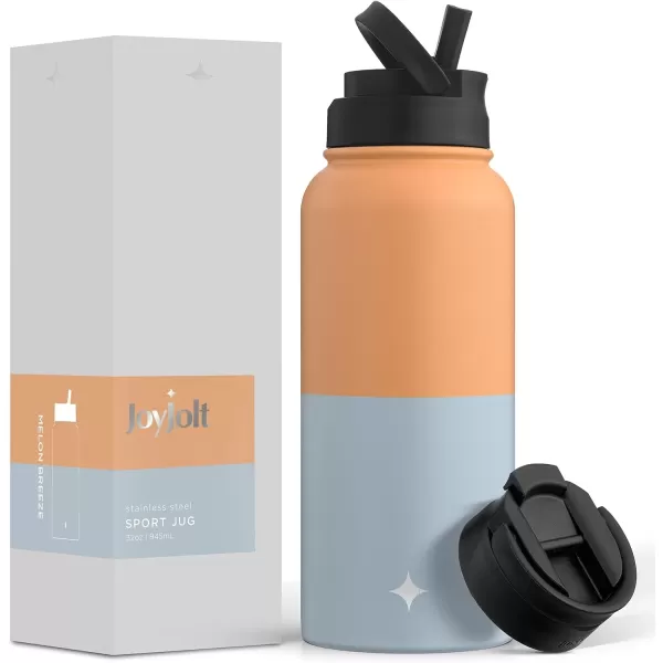 imageJoyJolt Triple Insulated Water Bottle with Straw Lid AND Flip Lid 32oz Large Water Bottle 12 Hour HotCold Vacuum Insulated Stainless Steel Bottle BPAFree Leakproof Water Bottles  Thermos BottleOrangeBlue