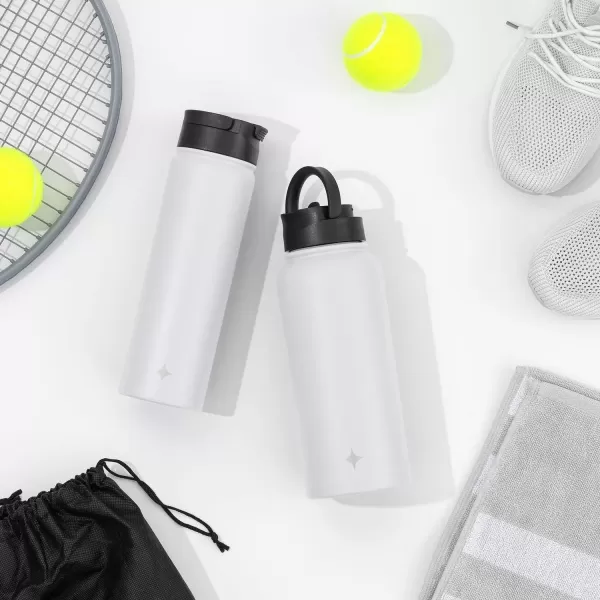 imageJoyJolt Triple Insulated Water Bottle with Straw Lid AND Flip Lid 32oz Large Water Bottle 12 Hour HotCold Vacuum Insulated Stainless Steel Bottle BPAFree Leakproof Water Bottles  Thermos BottleMatte White