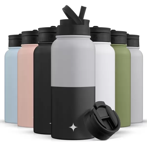 imageJoyJolt Triple Insulated Water Bottle with Straw Lid AND Flip Lid 32oz Large Water Bottle 12 Hour HotCold Vacuum Insulated Stainless Steel Bottle BPAFree Leakproof Water Bottles  Thermos BottleGrayBlack