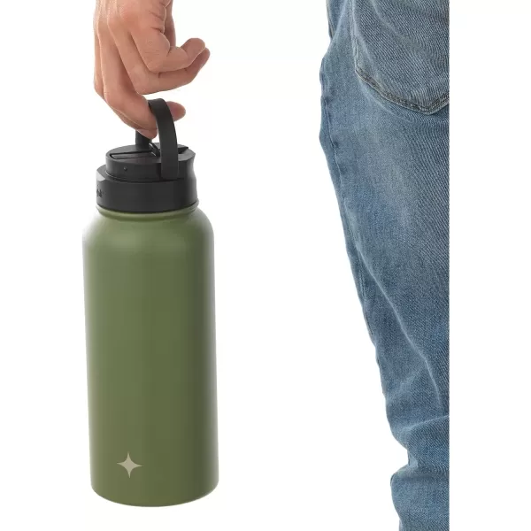 imageJoyJolt Triple Insulated Water Bottle with Straw Lid AND Flip Lid 32oz Large Water Bottle 12 Hour HotCold Vacuum Insulated Stainless Steel Bottle BPAFree Leakproof Water Bottles  Thermos BottleForest Green