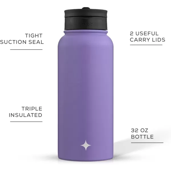 imageJoyJolt Triple Insulated Water Bottle with Straw Lid AND Flip Lid 32oz Large Water Bottle 12 Hour HotCold Vacuum Insulated Stainless Steel Bottle BPAFree Leakproof Water Bottles  Thermos BottleLilac Purple