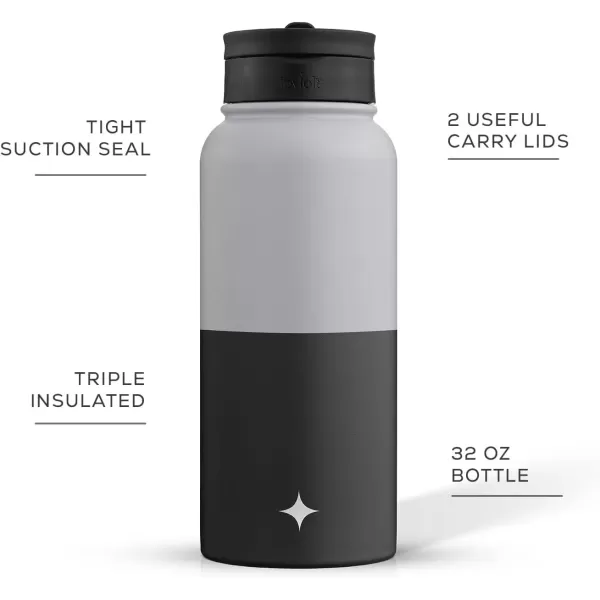 imageJoyJolt Triple Insulated Water Bottle with Straw Lid AND Flip Lid 32oz Large Water Bottle 12 Hour HotCold Vacuum Insulated Stainless Steel Bottle BPAFree Leakproof Water Bottles  Thermos BottleGrayBlack