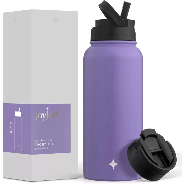 imageJoyJolt Triple Insulated Water Bottle with Straw Lid AND Flip Lid 32oz Large Water Bottle 12 Hour HotCold Vacuum Insulated Stainless Steel Bottle BPAFree Leakproof Water Bottles  Thermos BottleLilac Purple