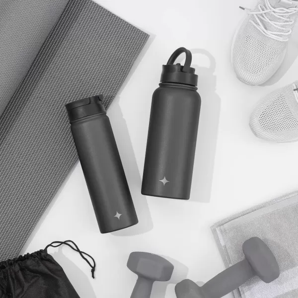 imageJoyJolt Triple Insulated Water Bottle with Straw Lid AND Flip Lid 32oz Large Water Bottle 12 Hour HotCold Vacuum Insulated Stainless Steel Bottle BPAFree Leakproof Water Bottles  Thermos BottleMatte Black