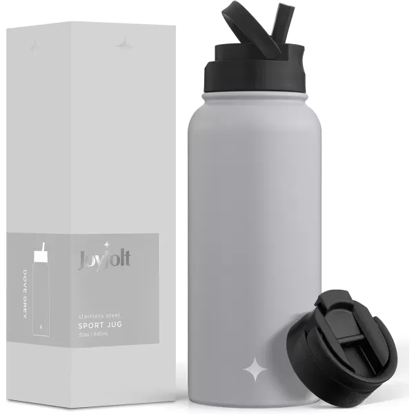 imageJoyJolt Triple Insulated Water Bottle with Straw Lid AND Flip Lid 32oz Large Water Bottle 12 Hour HotCold Vacuum Insulated Stainless Steel Bottle BPAFree Leakproof Water Bottles  Thermos BottleDove Grey
