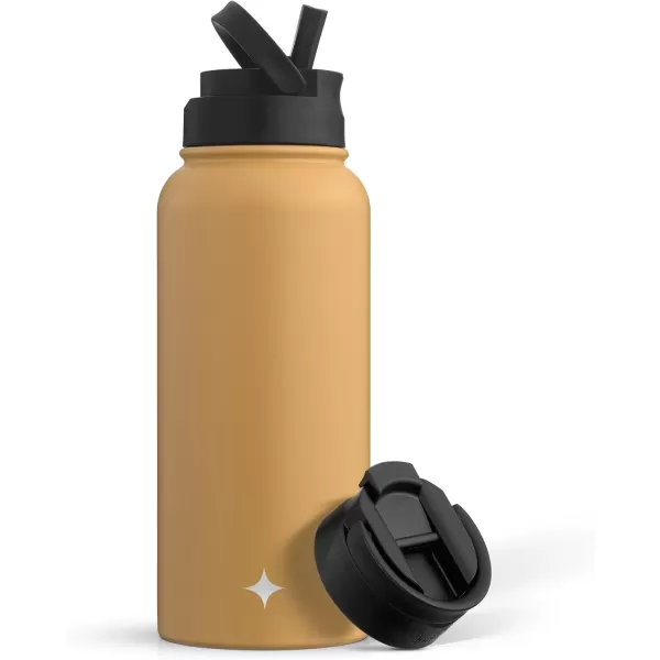 imageJoyJolt Triple Insulated Water Bottle with Straw Lid AND Flip Lid 32oz Large Water Bottle 12 Hour HotCold Vacuum Insulated Stainless Steel Bottle BPAFree Leakproof Water Bottles  Thermos BottleGoldenrod