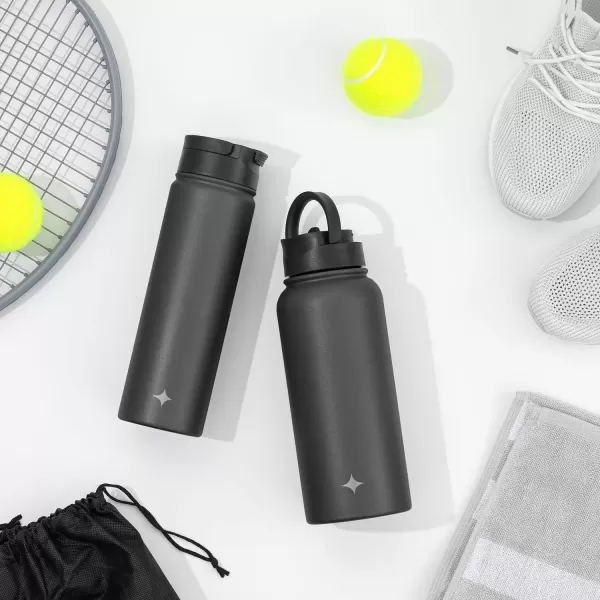 imageJoyJolt Triple Insulated Water Bottle with Straw Lid AND Flip Lid 32oz Large Water Bottle 12 Hour HotCold Vacuum Insulated Stainless Steel Bottle BPAFree Leakproof Water Bottles  Thermos BottleMatte Black