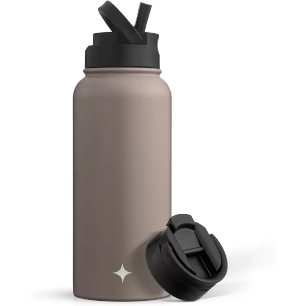 imageJoyJolt Triple Insulated Water Bottle with Straw Lid AND Flip Lid 32oz Large Water Bottle 12 Hour HotCold Vacuum Insulated Stainless Steel Bottle BPAFree Leakproof Water Bottles  Thermos BottleDesert Taupe