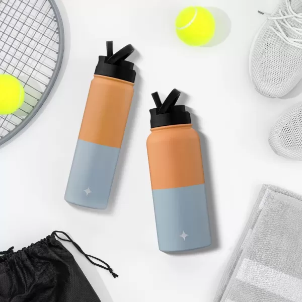 imageJoyJolt Triple Insulated Water Bottle with Straw Lid AND Flip Lid 32oz Large Water Bottle 12 Hour HotCold Vacuum Insulated Stainless Steel Bottle BPAFree Leakproof Water Bottles  Thermos BottleOrangeBlue