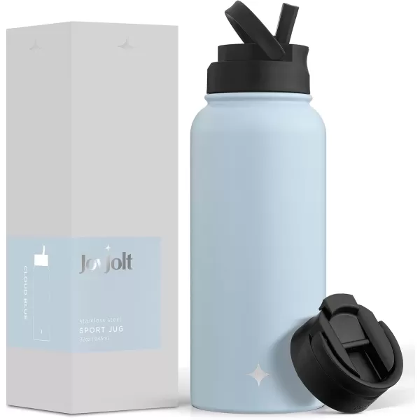 imageJoyJolt Triple Insulated Water Bottle with Straw Lid AND Flip Lid 32oz Large Water Bottle 12 Hour HotCold Vacuum Insulated Stainless Steel Bottle BPAFree Leakproof Water Bottles  Thermos BottleCloud Blue