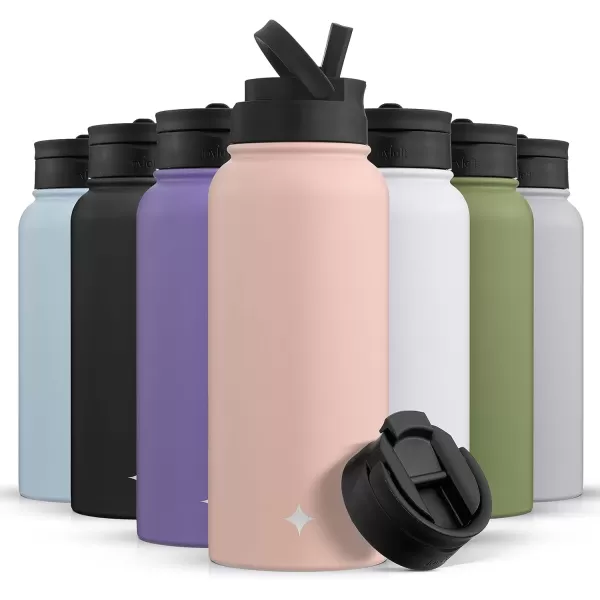 imageJoyJolt Triple Insulated Water Bottle with Straw Lid AND Flip Lid 32oz Large Water Bottle 12 Hour HotCold Vacuum Insulated Stainless Steel Bottle BPAFree Leakproof Water Bottles  Thermos BottleBlush Pink