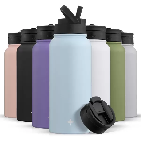 imageJoyJolt Triple Insulated Water Bottle with Straw Lid AND Flip Lid 32oz Large Water Bottle 12 Hour HotCold Vacuum Insulated Stainless Steel Bottle BPAFree Leakproof Water Bottles  Thermos BottleCloud Blue
