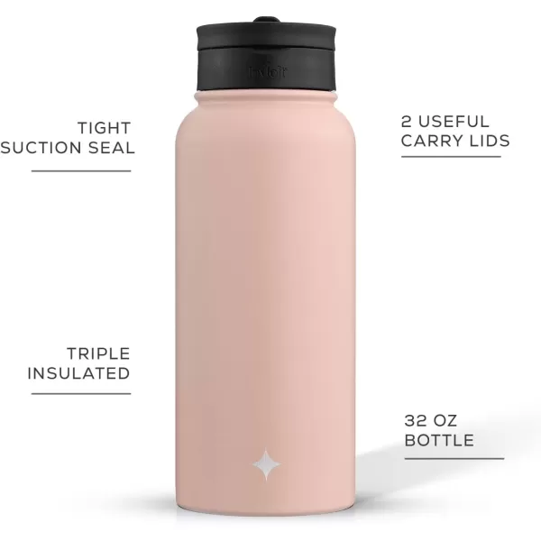 imageJoyJolt Triple Insulated Water Bottle with Straw Lid AND Flip Lid 32oz Large Water Bottle 12 Hour HotCold Vacuum Insulated Stainless Steel Bottle BPAFree Leakproof Water Bottles  Thermos BottleBlush Pink