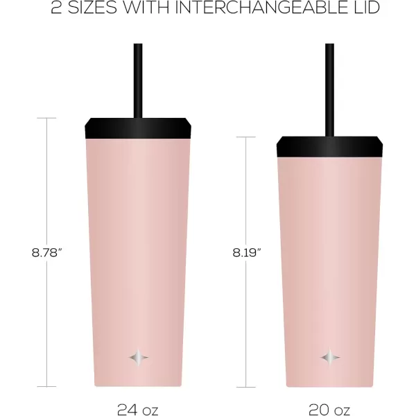 imageJoyJolt Vacuum Insulated 24 oz Tumbler with Lid and Straw 2 Each Vacuum Double Wall Stainless Steel Tumbler Copper Lined for 12Hr HoldCold Drinks Leakproof Water Bottle Tea or Iced Coffee CupBlush Pink